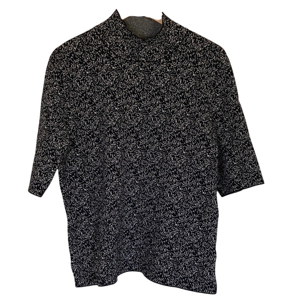 Ann‎ Taylor Womens Mock Neck Short Sleeve Sweater Size XL Black White Classic